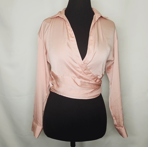 Victoria Secret‎ Sophisticated Wrap Crop Top Polyester Blush Pink Long Sleeve S - Picture 1 of 13